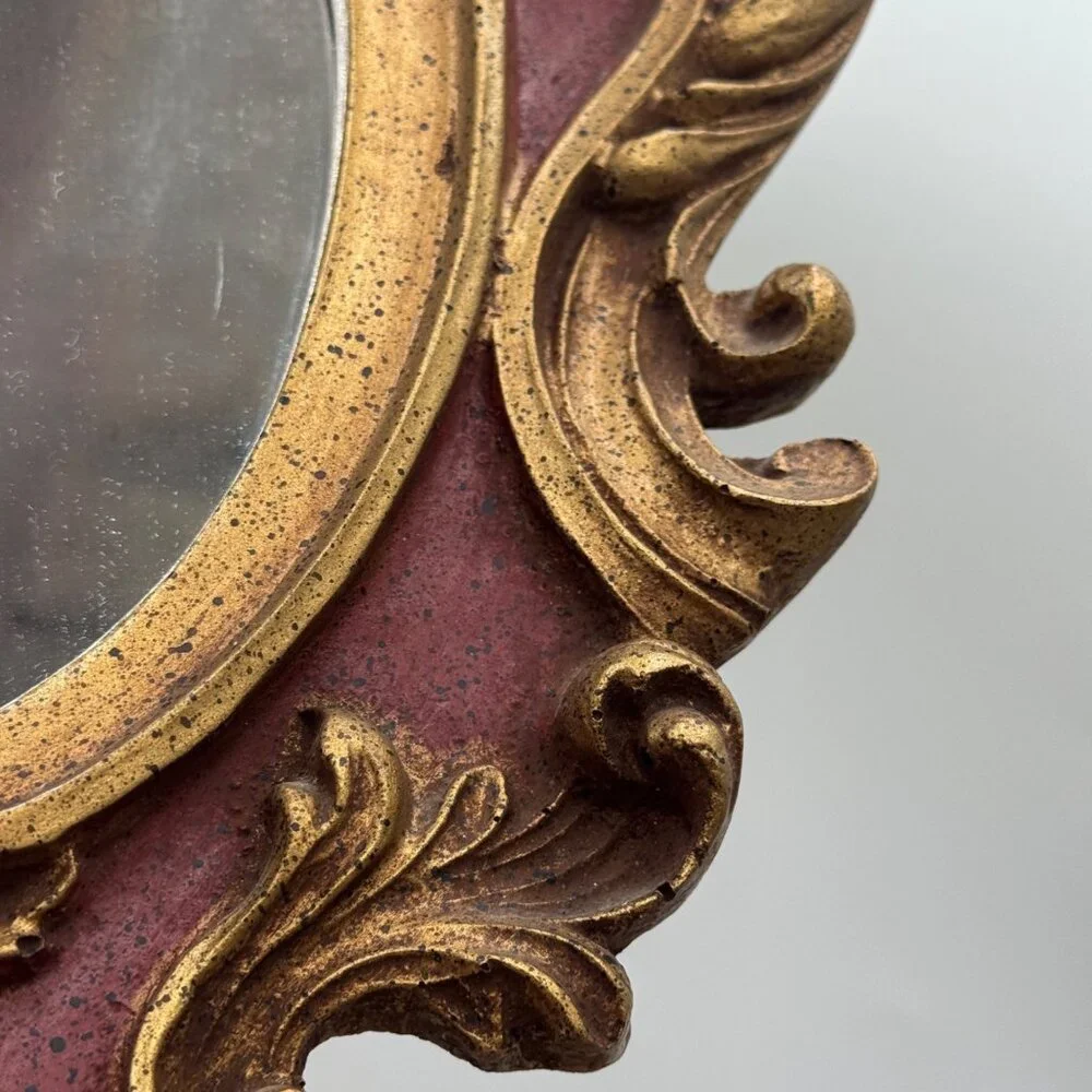 Vintage Florentina Italy Ornate Rococo Gold Gilt red Mirror